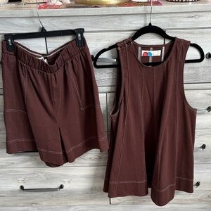 Free People Brown beach set tank and shorts